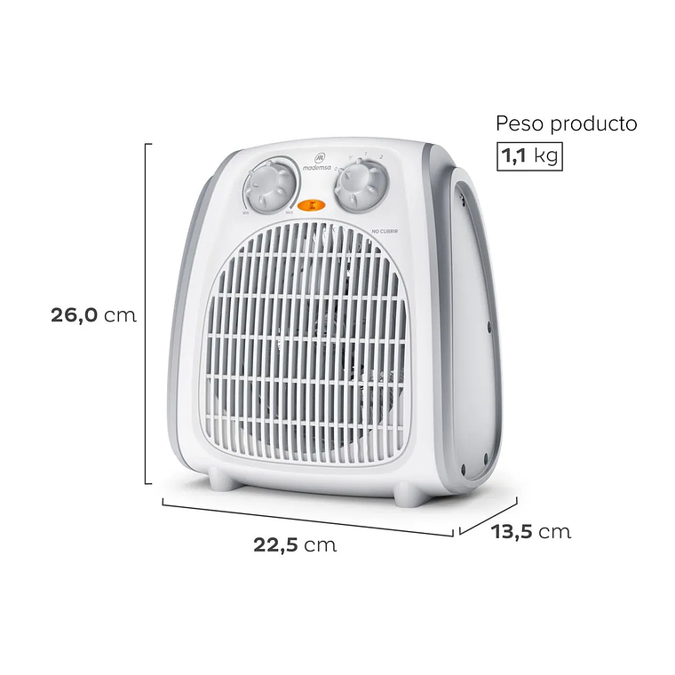 TERMOVENTILADOR MADEMSA 1800W 2 VELOCIDADES Y TERMOSTATO TV300 BLANCO 4