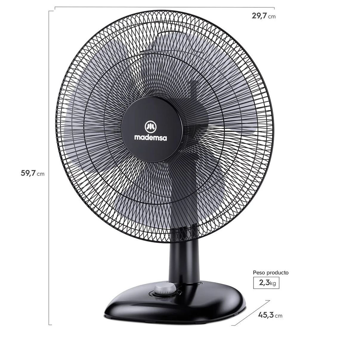 VENTILADOR SOBREMESA MADEMSA 40W 3 VELOCIDADES Y SILENCIOSO 40,6 CM DFM16 NEGRO 3