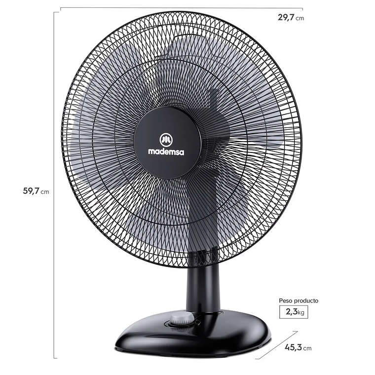 VENTILADOR SOBREMESA MADEMSA 40W 3 VELOCIDADES Y SILENCIOSO 40,6 CM DFM16 NEGRO 3