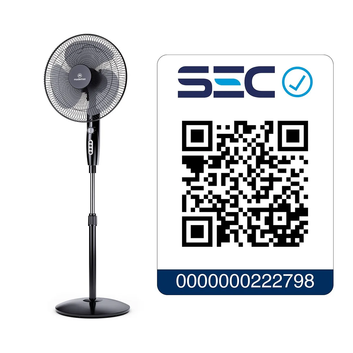 VENTILADOR PEDESTAL MADEMSA 55W TIMER Y ALTURA REGULABLE 40,6CM SF160 NEGRO 9