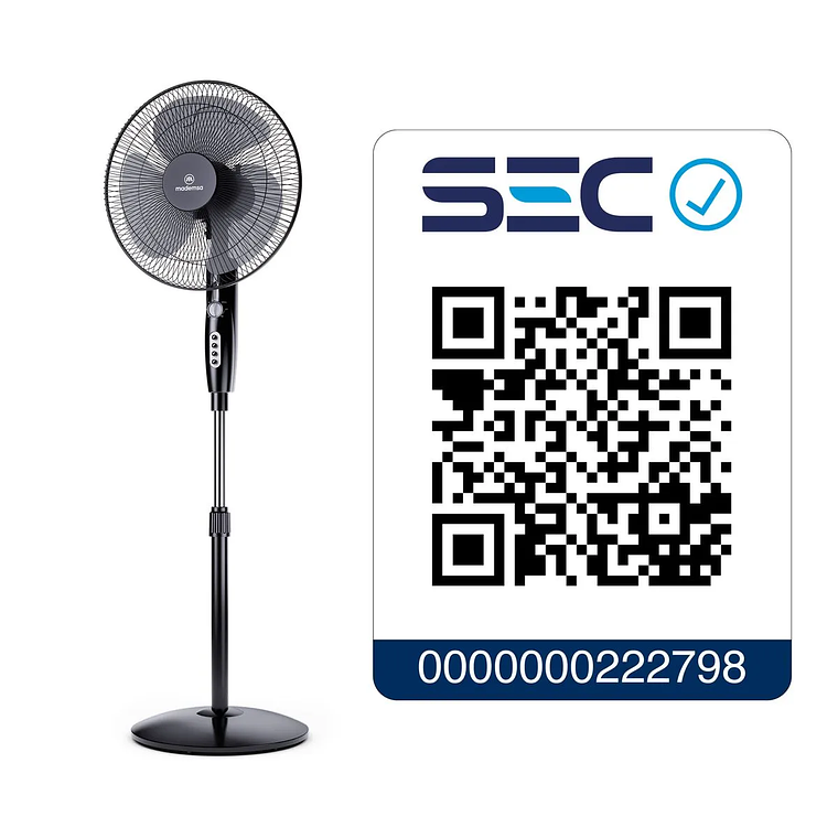 VENTILADOR PEDESTAL MADEMSA 55W TIMER Y ALTURA REGULABLE 40,6CM SF160 NEGRO 9