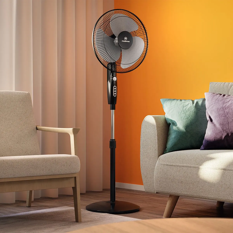 VENTILADOR PEDESTAL MADEMSA 55W TIMER Y ALTURA REGULABLE 40,6CM SF160 NEGRO 8