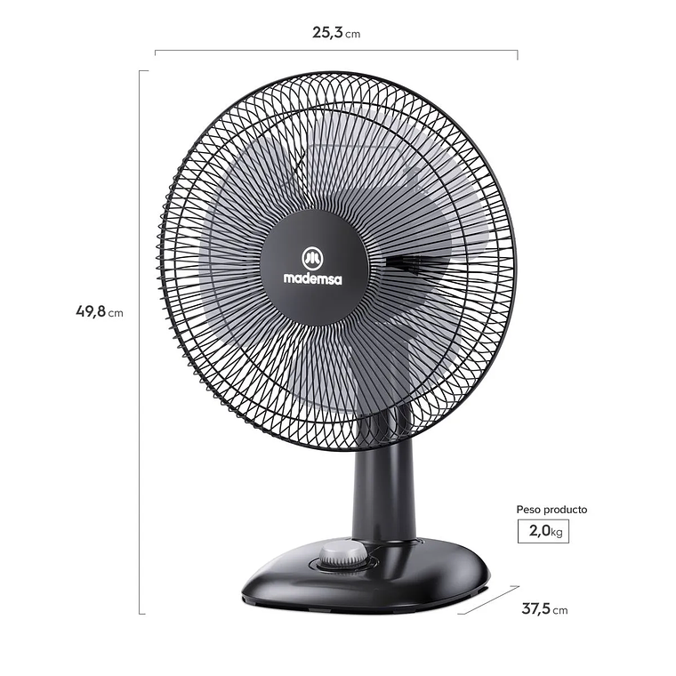 VENTILADOR SOBREMESA MADEMSA 45W 3 VELOCIDADES Y SILENCIOSO 30,5CM DFM12 NEGRO 3