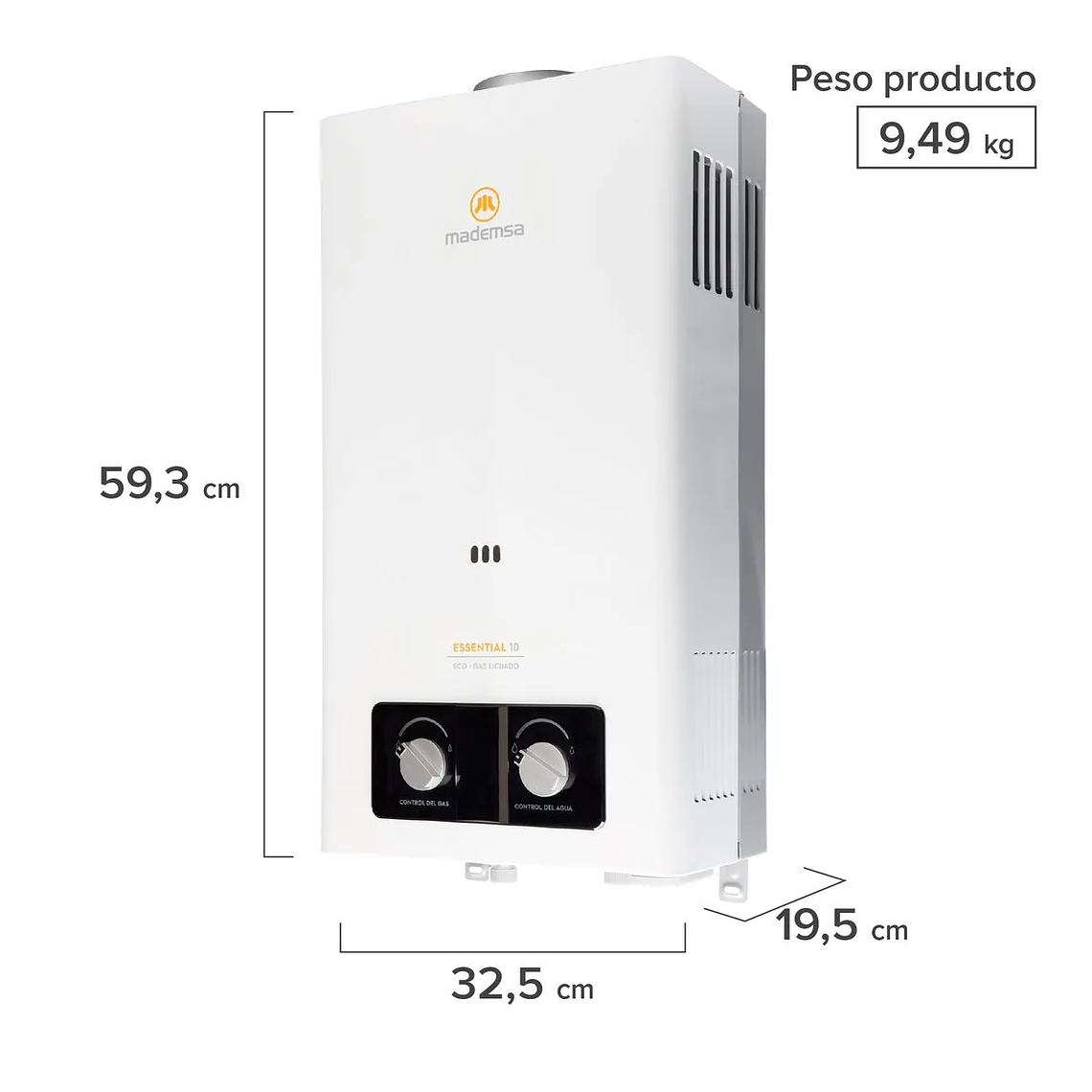 CALEFONT GAS LICUADO MADEMSA 10 LITROS TIRO NATURAL IONIZADO ESSENTIAL 10 ECO GL BLANCO 4