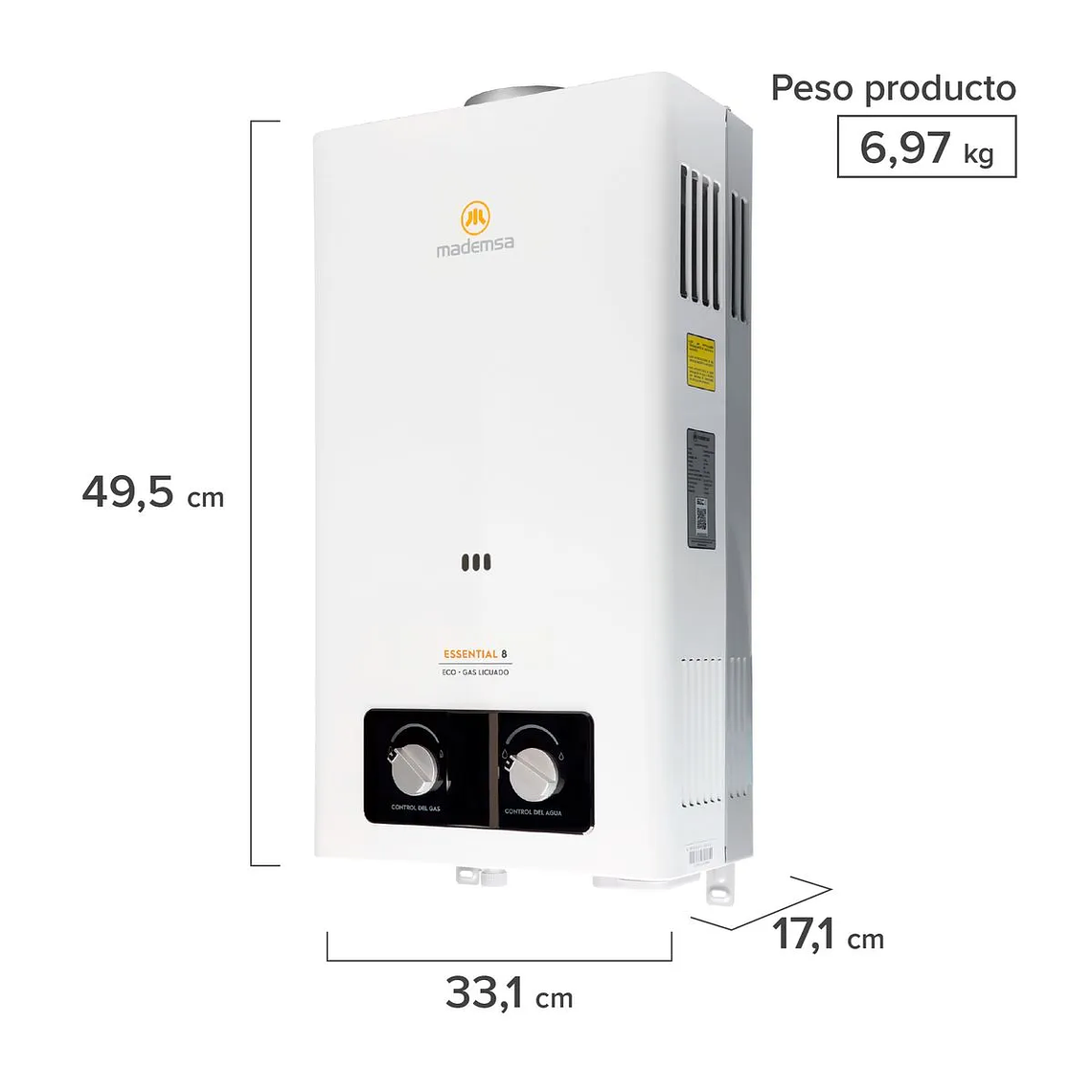 CALEFONT GAS LICUADO MADEMSA 8 LITROS TIRO NATURAL IONIZADO ESSENTIAL 8 ECO GL BLANCO 4