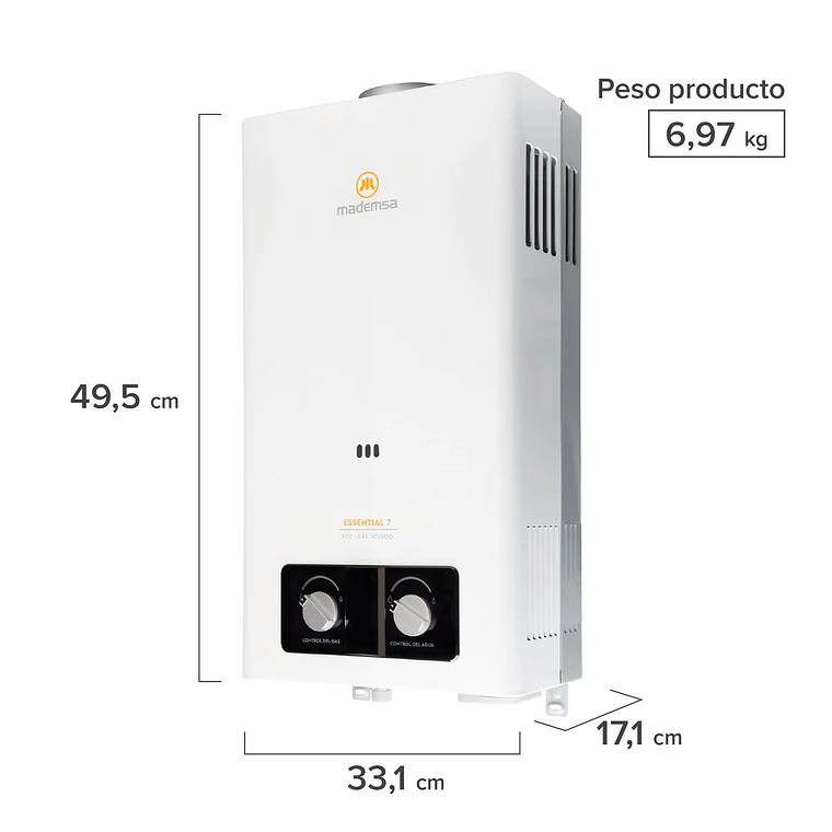 CALEFONT GAS LICUADO MADEMSA 7 LITROS TIRO NATURAL IONIZADO ESSENTIAL 7 ECO GL BLANCO 3