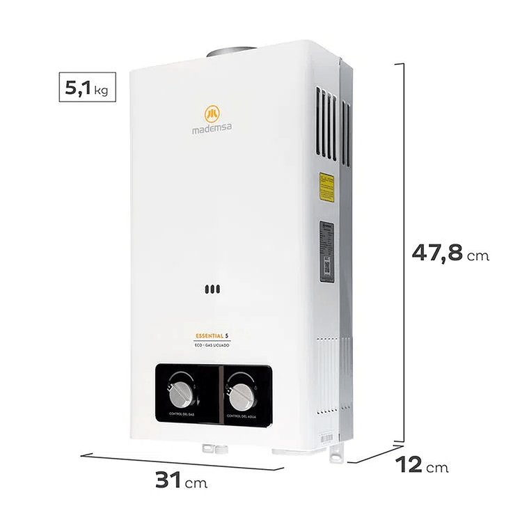 CALEFONT GAS LICUADO MADEMSA 5 LITROS TIRO NATURAL IONIZADO ESSENTIAL 5 ECO GL BLANCO 4