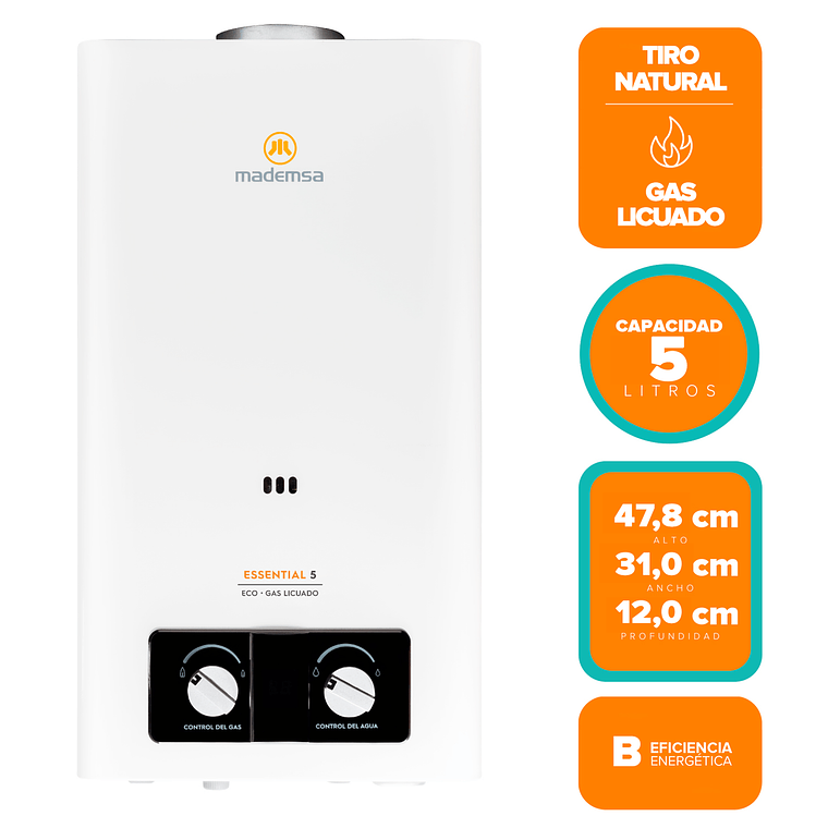 CALEFONT GAS LICUADO MADEMSA 5 LITROS TIRO NATURAL IONIZADO ESSENTIAL 5 ECO GL BLANCO 2