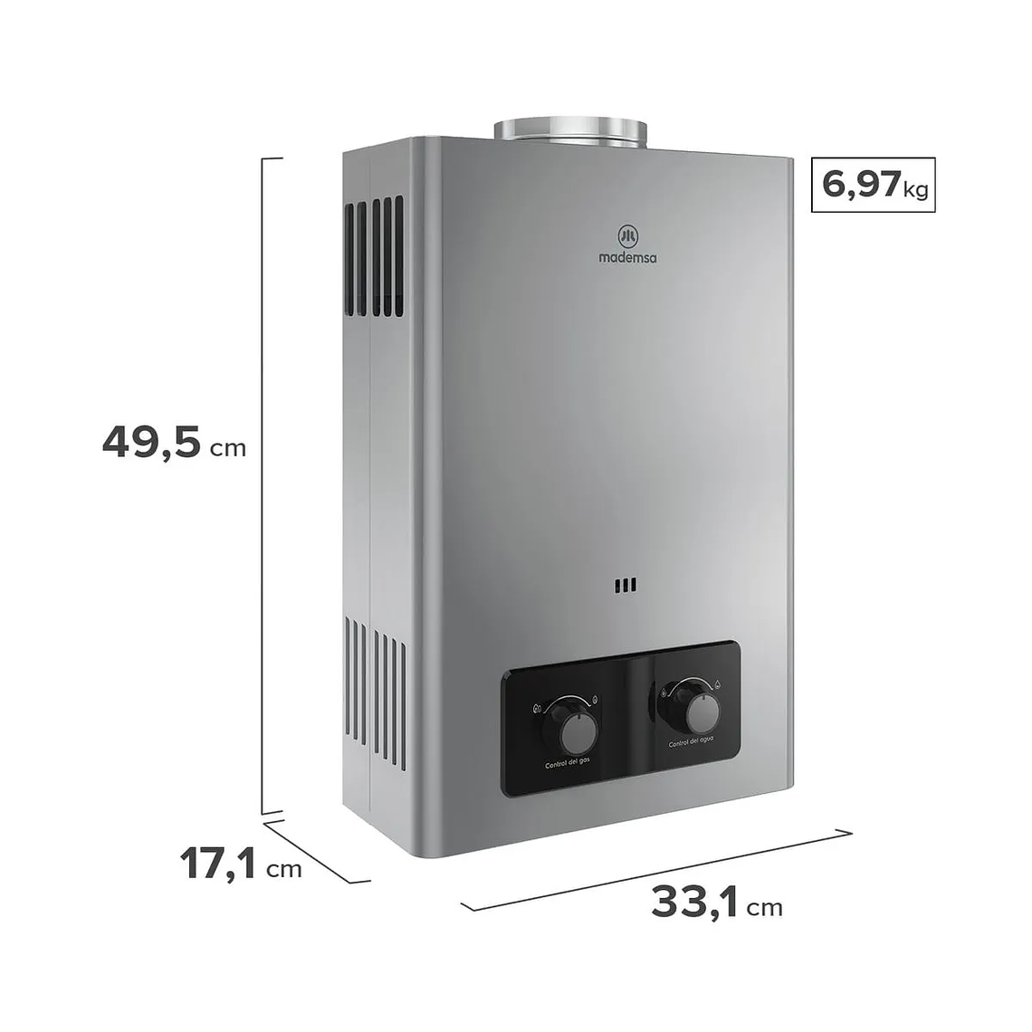 CALEFONT GAS LICUADO MADEMSA 8 LITROS TIRO NATURAL IONIZADO CMN08G GRIS 4