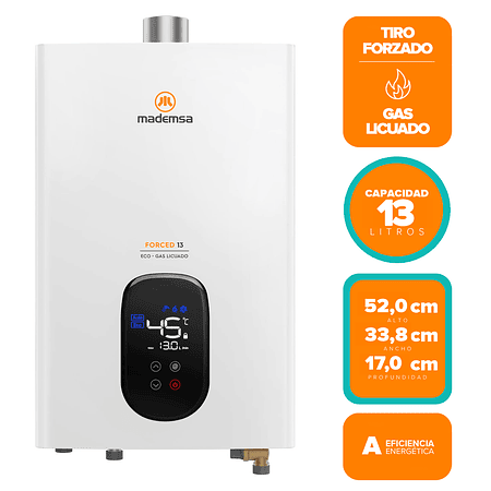 CALEFONT GAS LICUADO MADEMSA 13 LITROS TIRO FORZADO MODULANTE FORCED 13 ECO GL BLANCO