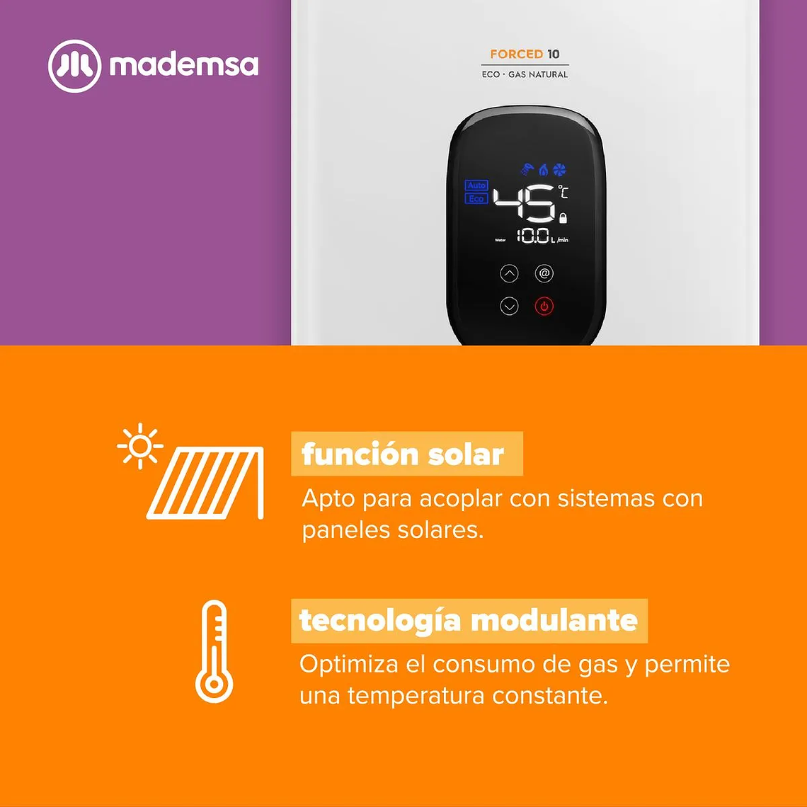 CALEFONT GAS NATURAL MADEMSA 10 LITROS TIRO FORZADO MODULANTE FORCED 10 ECO GN BLANCO 10