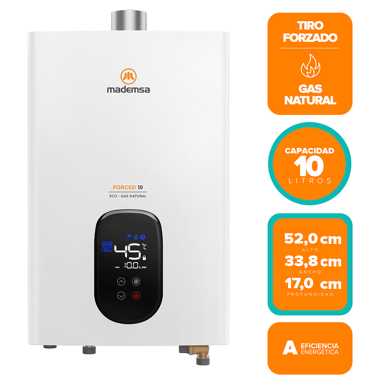 CALEFONT GAS NATURAL MADEMSA 10 LITROS TIRO FORZADO MODULANTE FORCED 10 ECO GN BLANCO 2