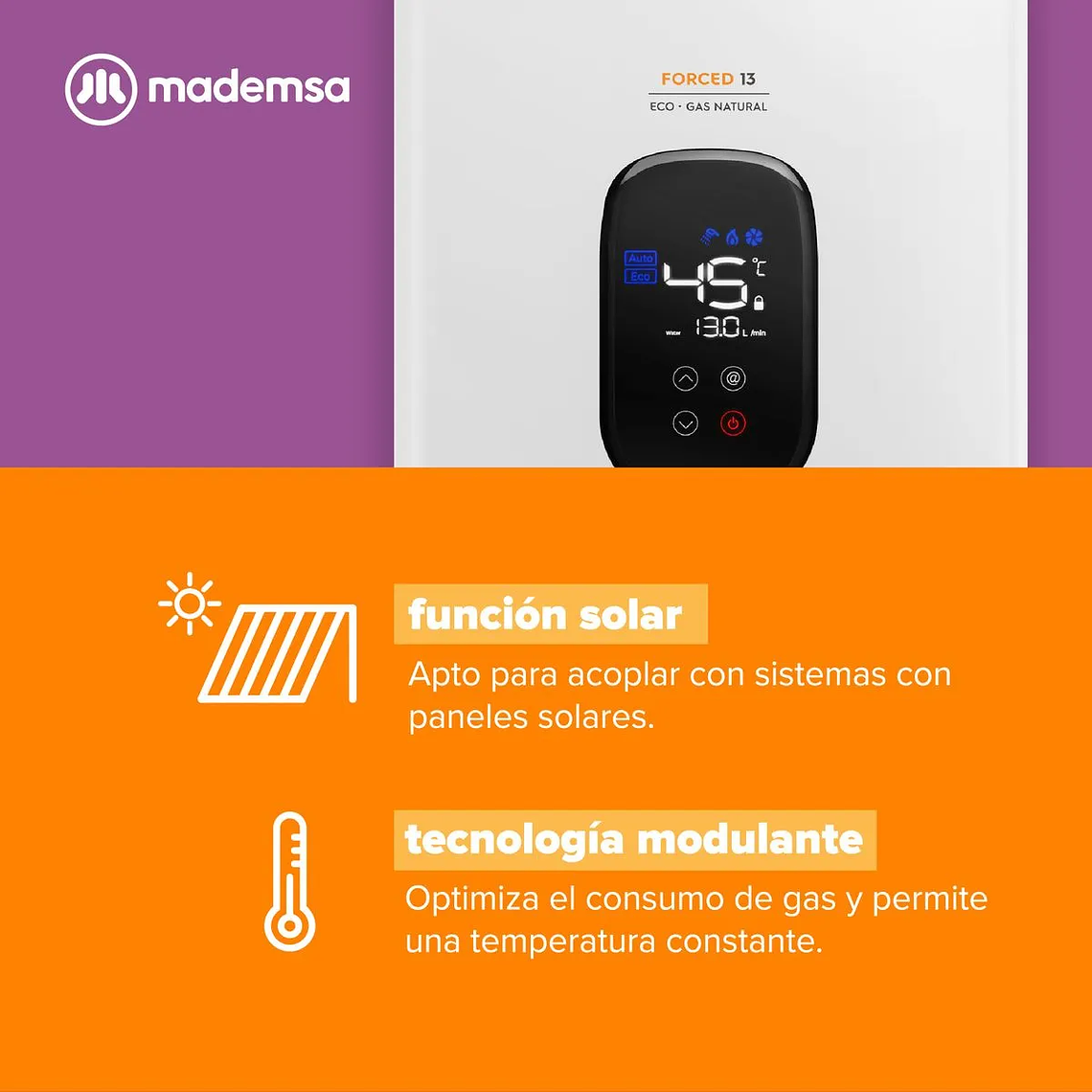 CALEFONT MADEMSA ELECTRICO IONIZADO 13 LITROS GAS NATURAL FORCED ECO GN 9