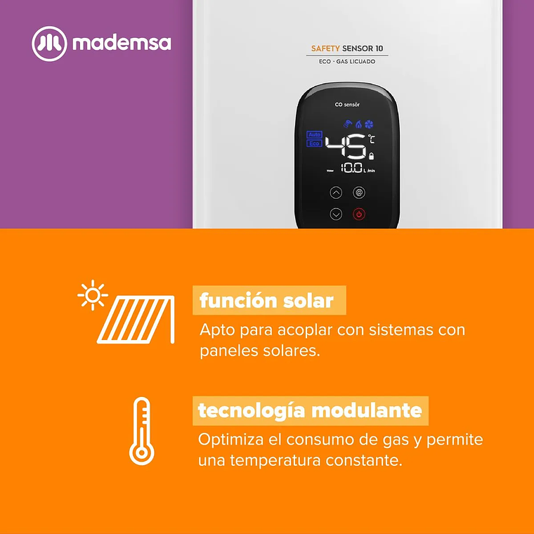CALEFONT GAS LICUADO MADEMSA 10 LITROS TIRO FORZADO SENSOR MONÓXIDO DE CARBONO 10 ECO GL 8