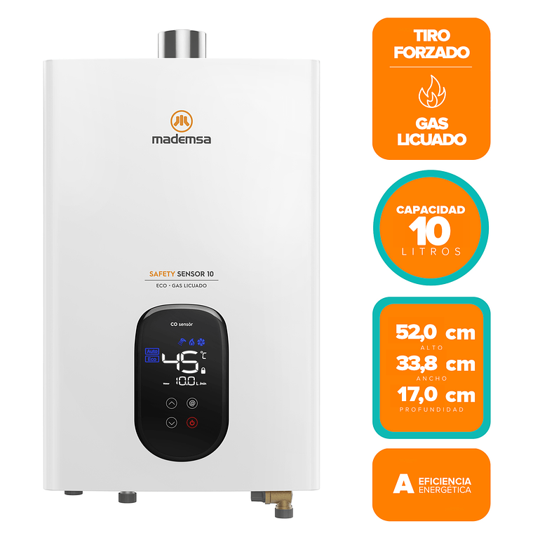CALEFONT GAS LICUADO MADEMSA 10 LITROS TIRO FORZADO SENSOR MONÓXIDO DE CARBONO 10 ECO GL 2