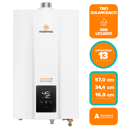 CALEFONT GAS LICUADO MADEMSA 13 LITROS TIRO BALANCEADO CÁMARA ESTANCA BALANCED 13 ECO GL