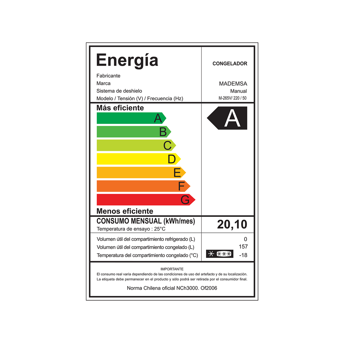 CONGELADOR FREEZER MADEMSA VERTICAL 157L FRÍO DIRECTO CON PUERTA REVERSIBLE M265V INOX 11