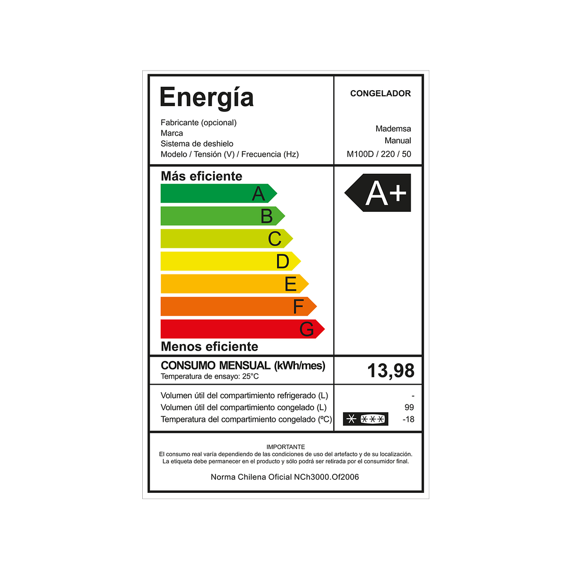 CONGELADOR FREEZER MADEMSA HORIZONTAL DUAL 99L FRÍO DIRECTO M100D BLANCO 10