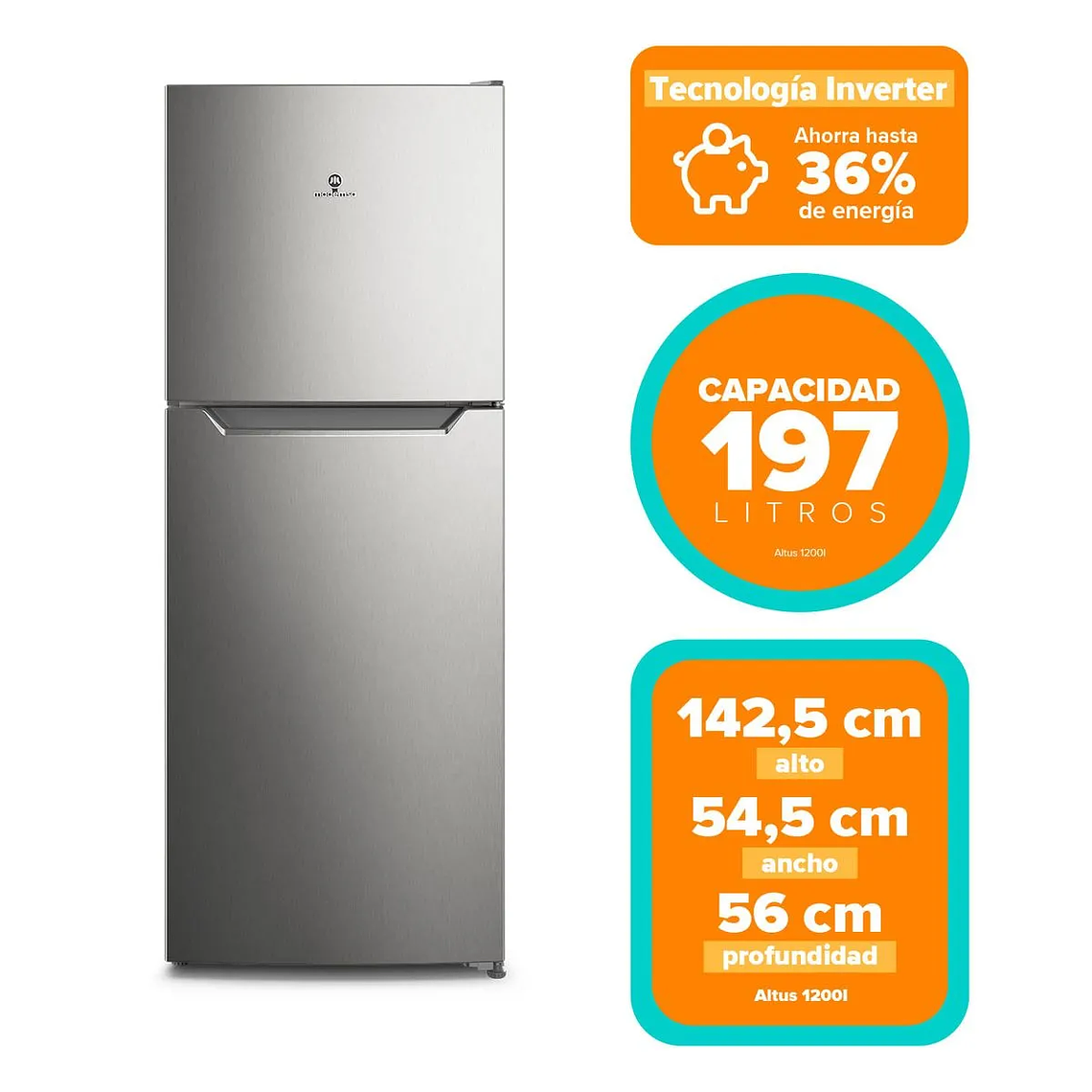 REFRIGERADOR MADEMSA 197L NO FROST TOP FREEZER INVERTER PUERTA REVERSIBLE ALTUS 1200I INOX 2