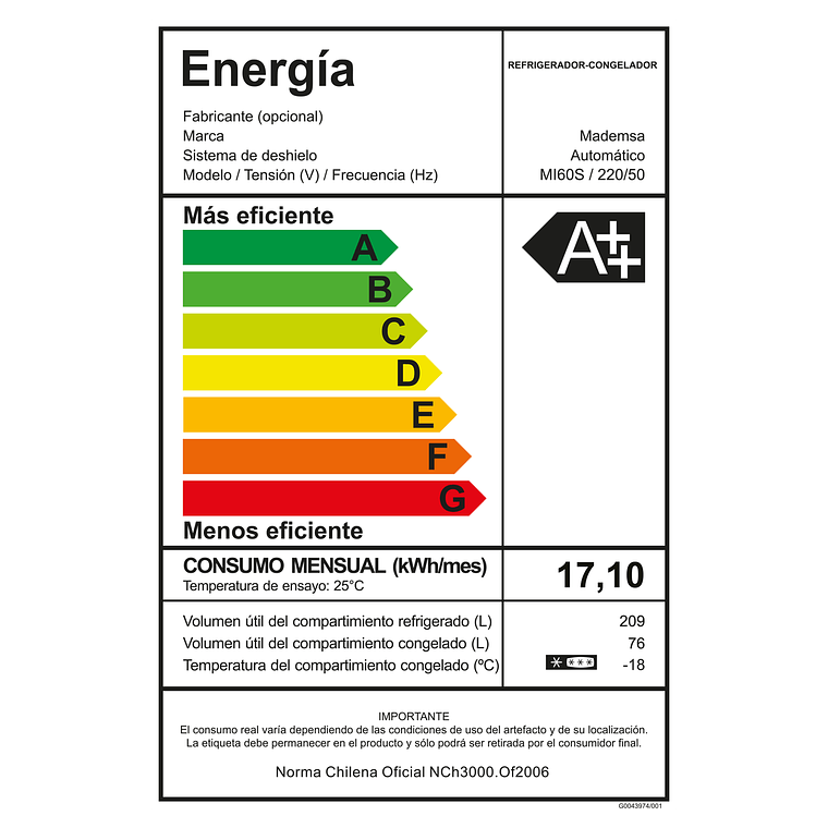 REFRIGERADOR MADEMSA 285L NO FROST BOTTOM FREEZER INVERTER EFFICIENT MI60S INOX 12