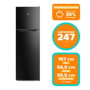 REFRIGERADOR MADEMSA 247L NO FROST TOP FREEZER INVERTER PUERTA REVERSIBLE ALTUS 1250B NEGRO