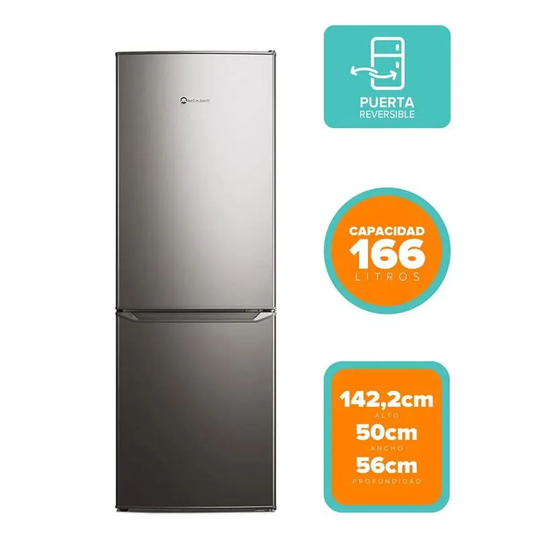 REFRIGERADOR MADEMSA 166L FRÍO DIRECTO BOTTOM FREEZER PUERTA REVERSIBLE MED165 INOX 2