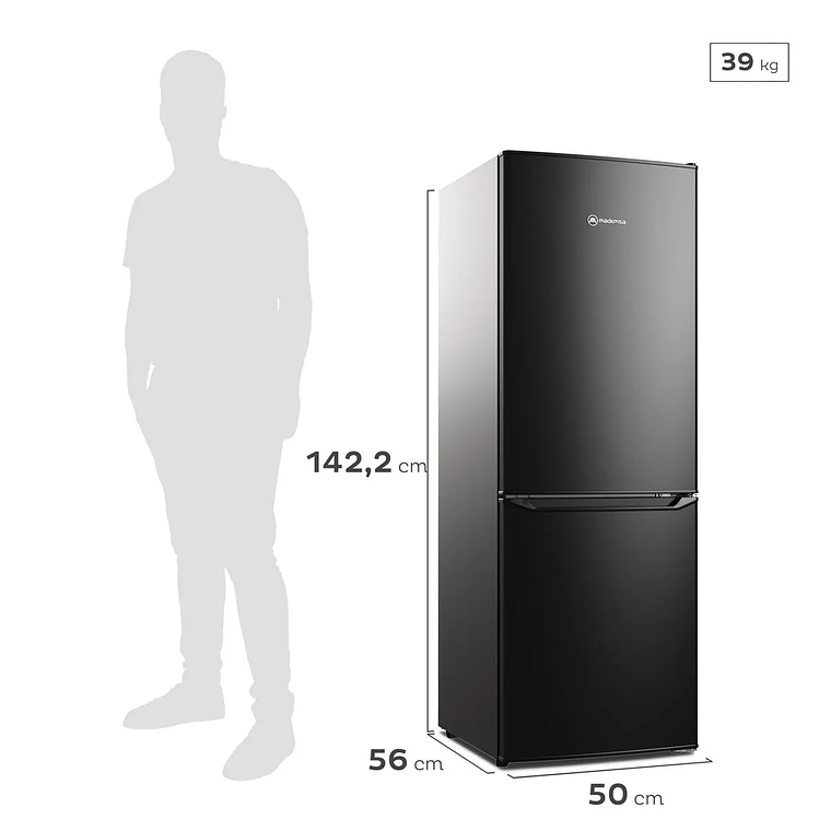 REFRIGERADOR MADEMSA 166L FRÍO DIRECTO BOTTOM FREEZER PUERTA REVERSIBLE MED165B NEGRO 4