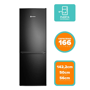 REFRIGERADOR MADEMSA 166L FRÍO DIRECTO BOTTOM FREEZER PUERTA REVERSIBLE MED165B NEGRO
