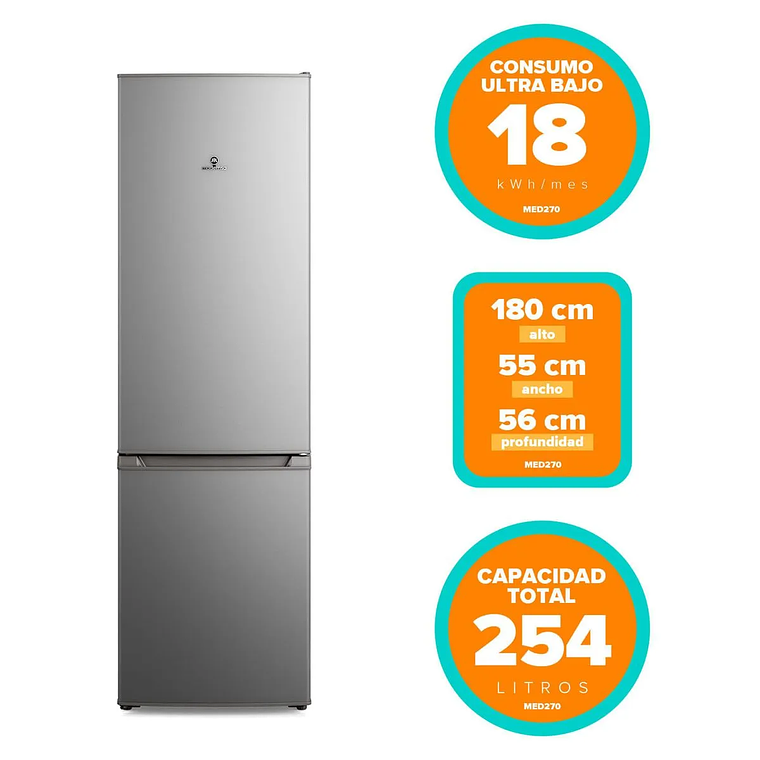 REFRIGERADOR MADEMSA 262L FRÍO DIRECTO BOTTOM FREEZER PUERTA REVERSIBLE MED270 SILVER 2