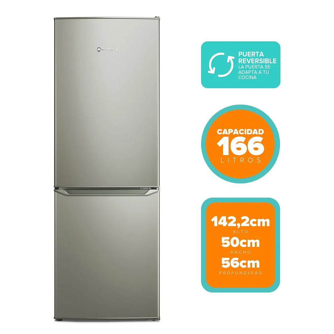 REFRIGERADOR MADEMSA 166L FRÍO DIRECTO BOTTOM FREEZER PUERTA REVERSIBLE MED165S SILVER 2