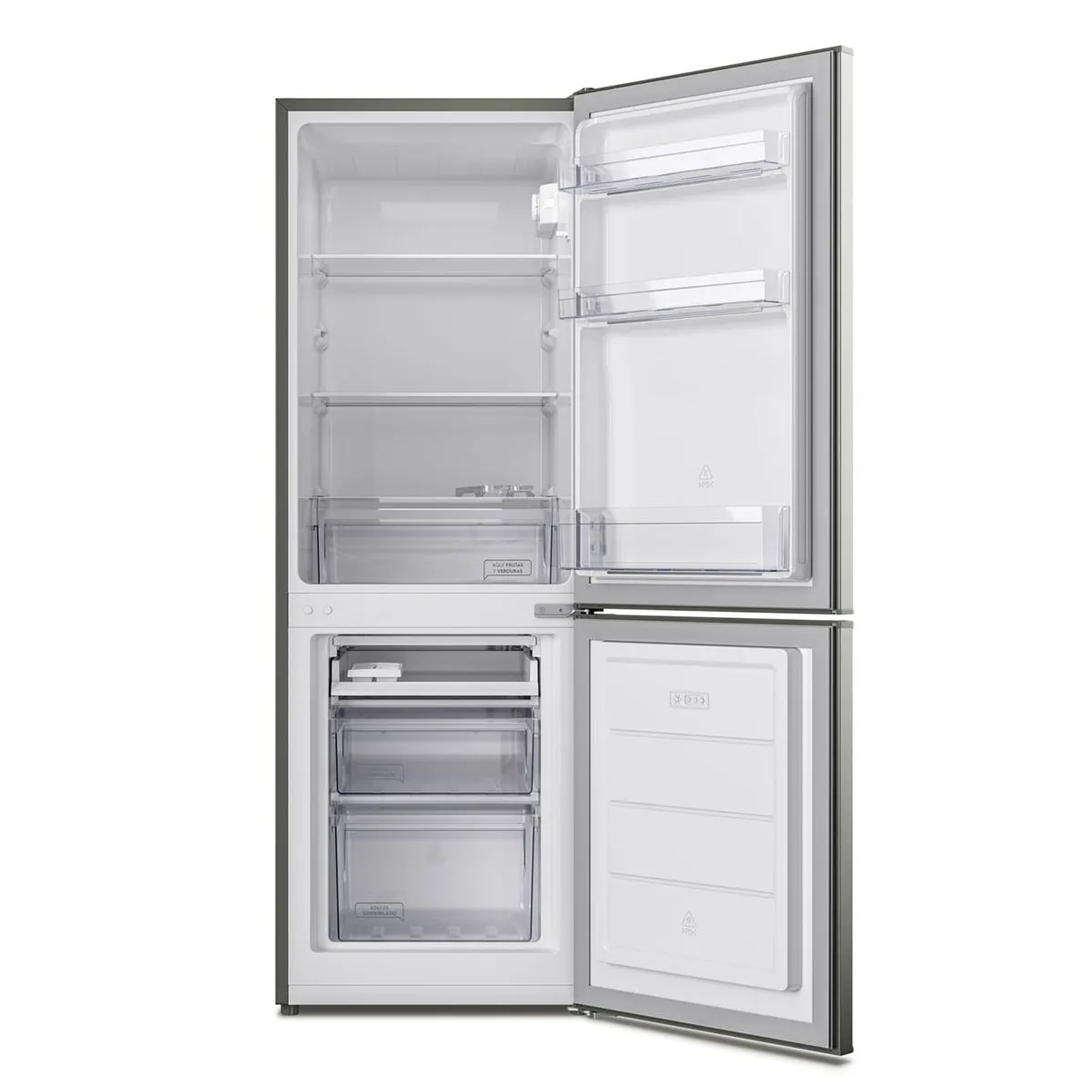 REFRIGERADOR MADEMSA 166L FRÍO DIRECTO BOTTOM FREEZER PUERTA REVERSIBLE MED165S SILVER