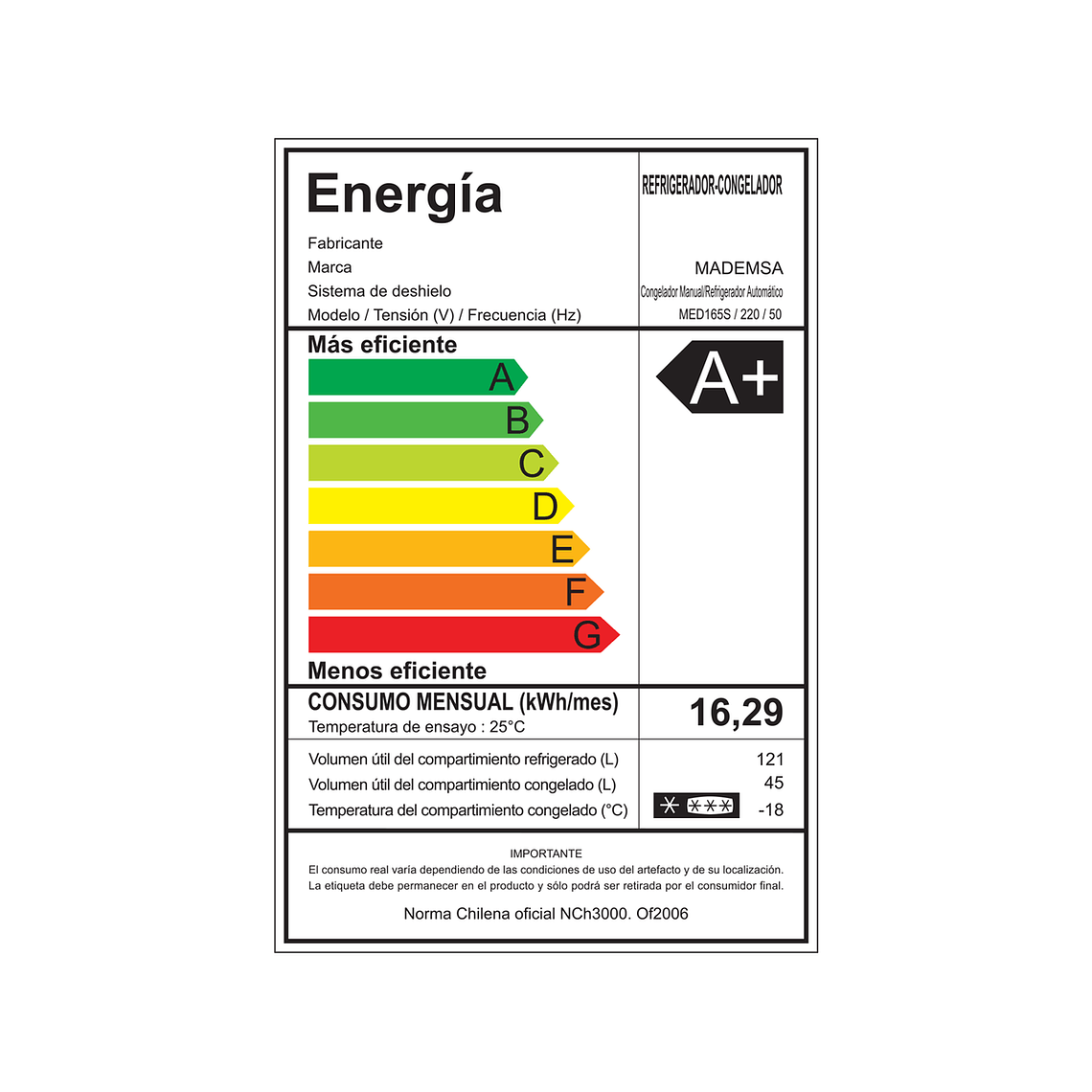 REFRIGERADOR MADEMSA 166L FRÍO DIRECTO BOTTOM FREEZER PUERTA REVERSIBLE MED165S SILVER 9