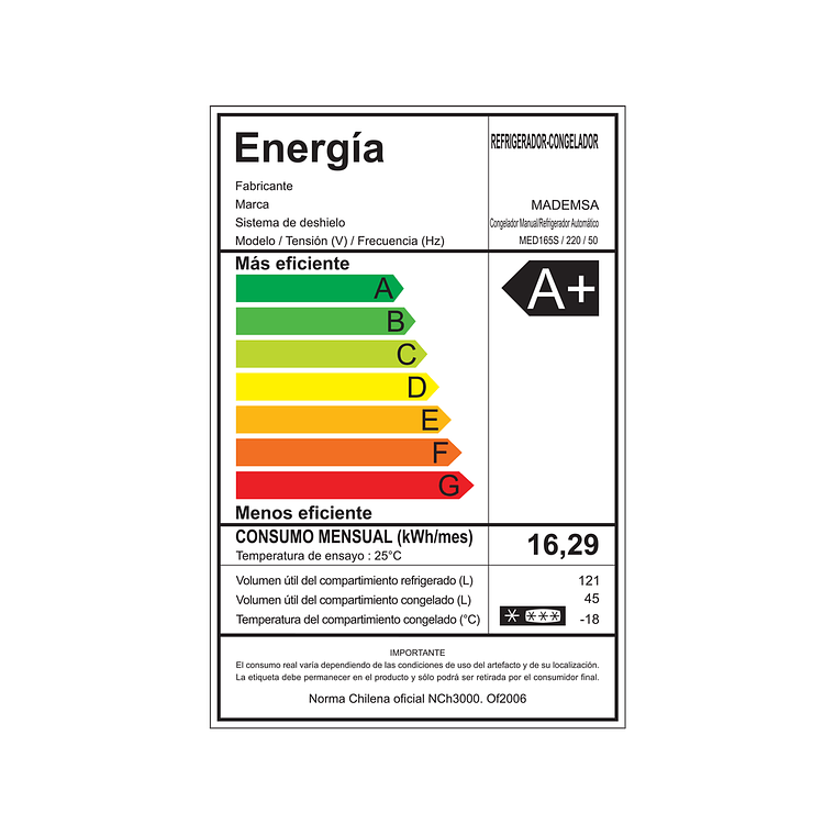 REFRIGERADOR MADEMSA 166L FRÍO DIRECTO BOTTOM FREEZER PUERTA REVERSIBLE MED165S SILVER 9