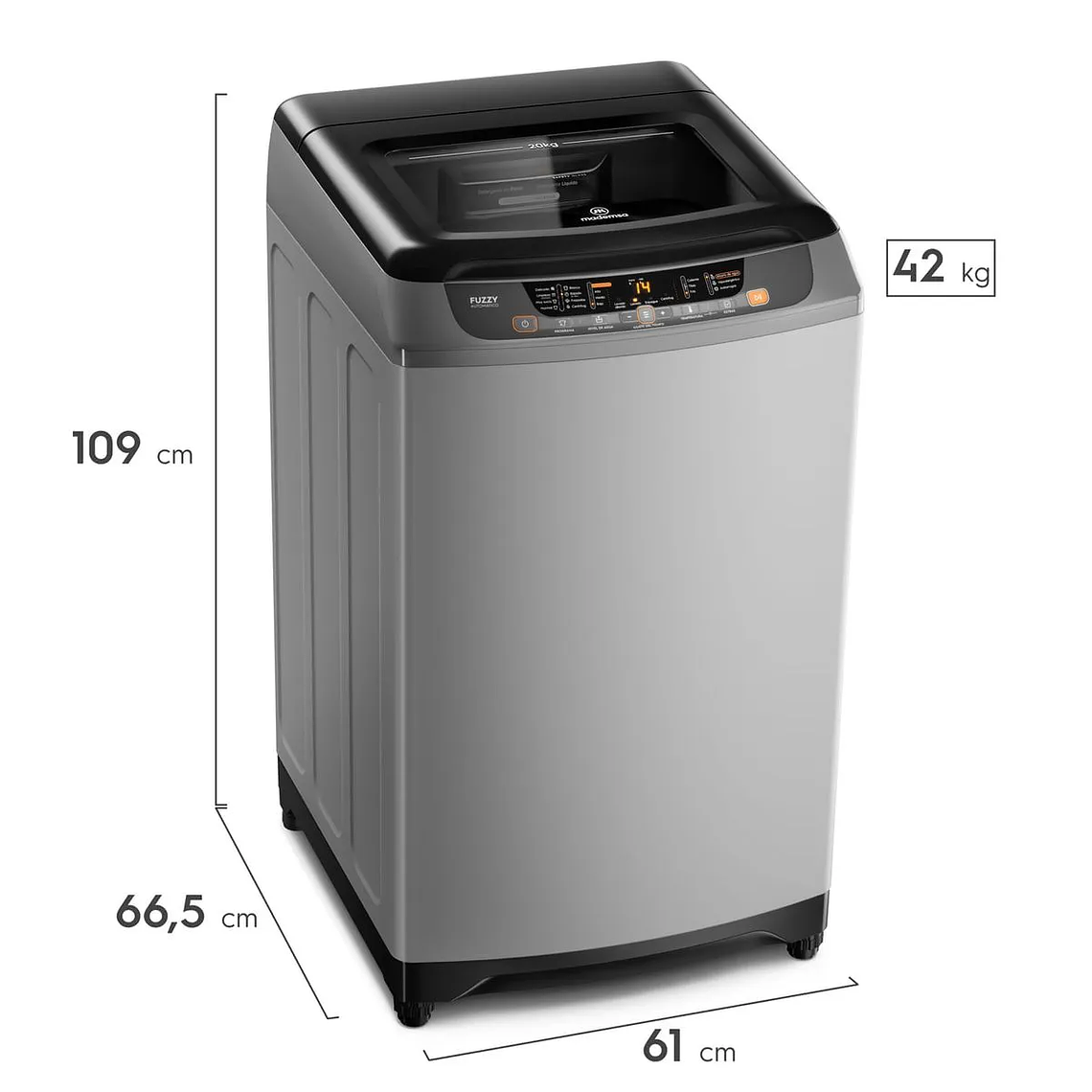 LAVADORA AUTOMÁTICA MADEMSA 20KG CARGA SUPERIOR DISPENSADOR DISOLUCIÓN MÁXIMA 20 SZG GRIS 3