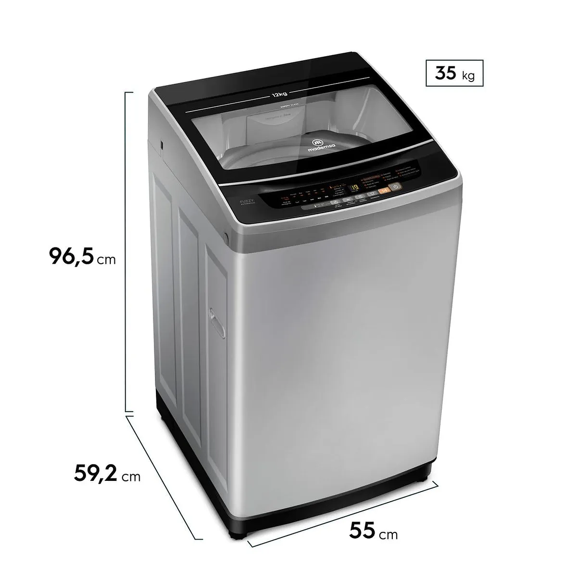 LAVADORA AUTOMÁTICA MADEMSA 12KG CARGA SUPERIOR FUZZY AUTOMÁTICO 12 SZG GRIS 3