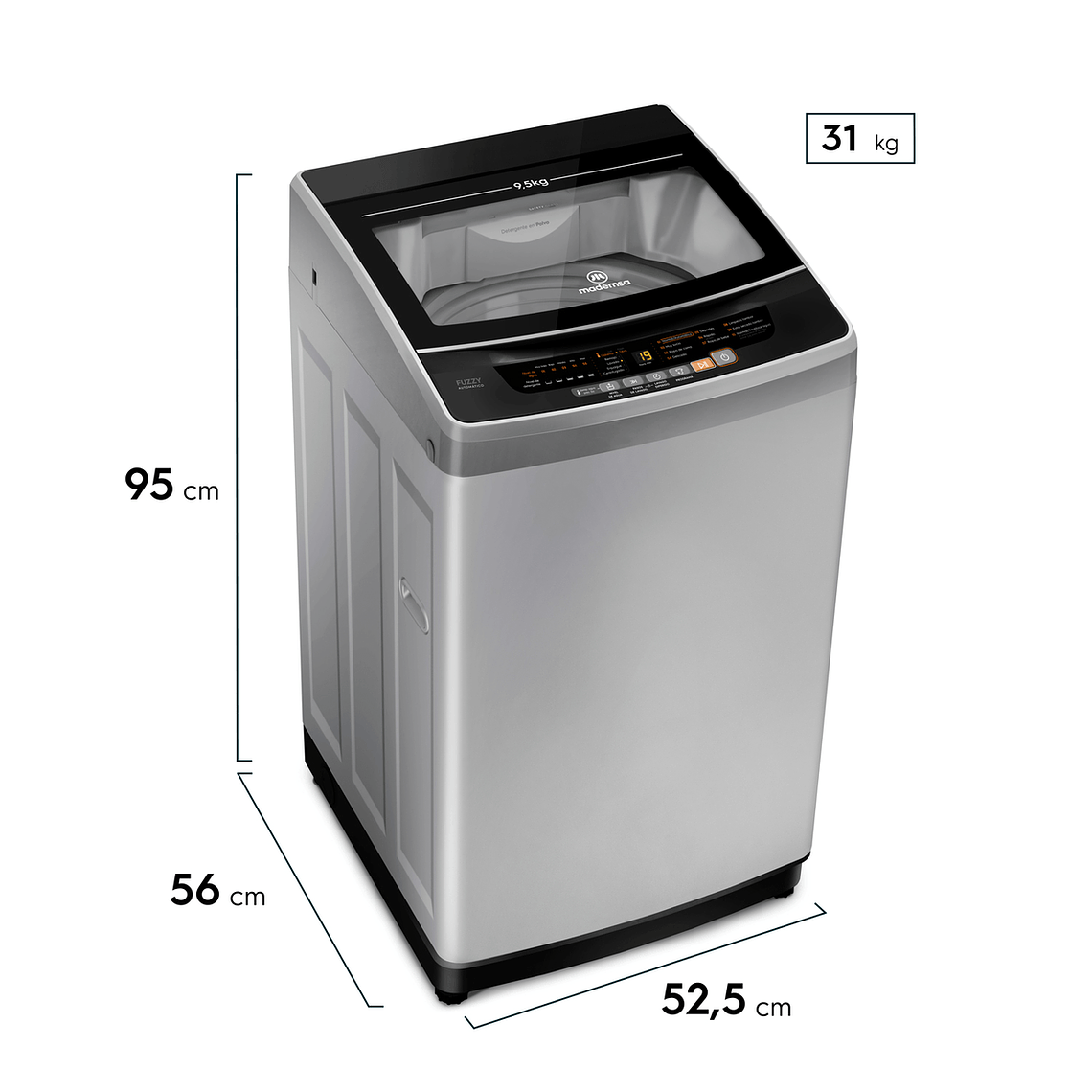 LAVADORA AUTOMÁTICA MADEMSA 9,5KG CARGA SUPERIOR FUZZY AUTOMÁTICO 9,5 SZG GRIS 4