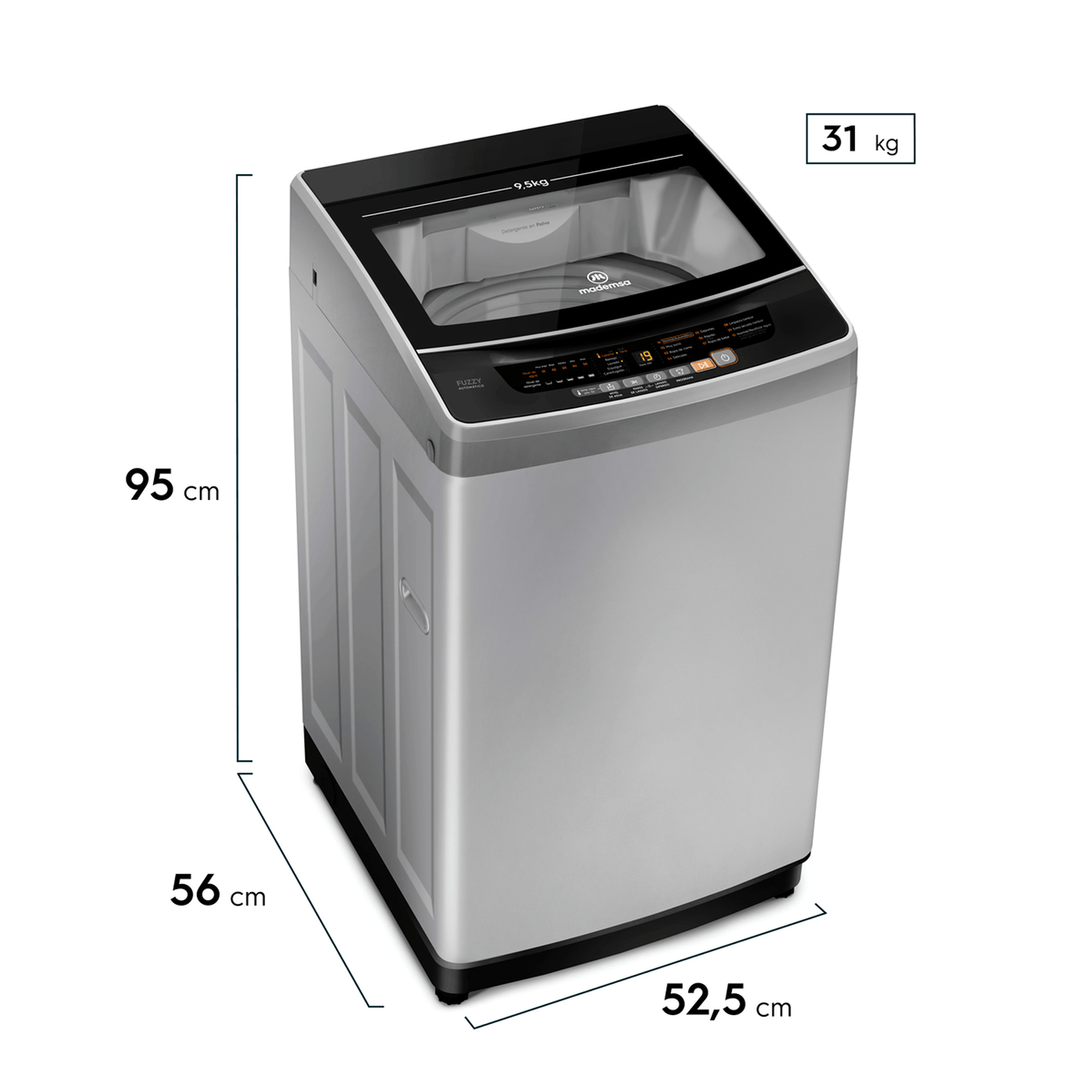 LAVADORA AUTOMÁTICA MADEMSA 9,5KG CARGA SUPERIOR FUZZY AUTOMÁTICO 9,5 SZG GRIS