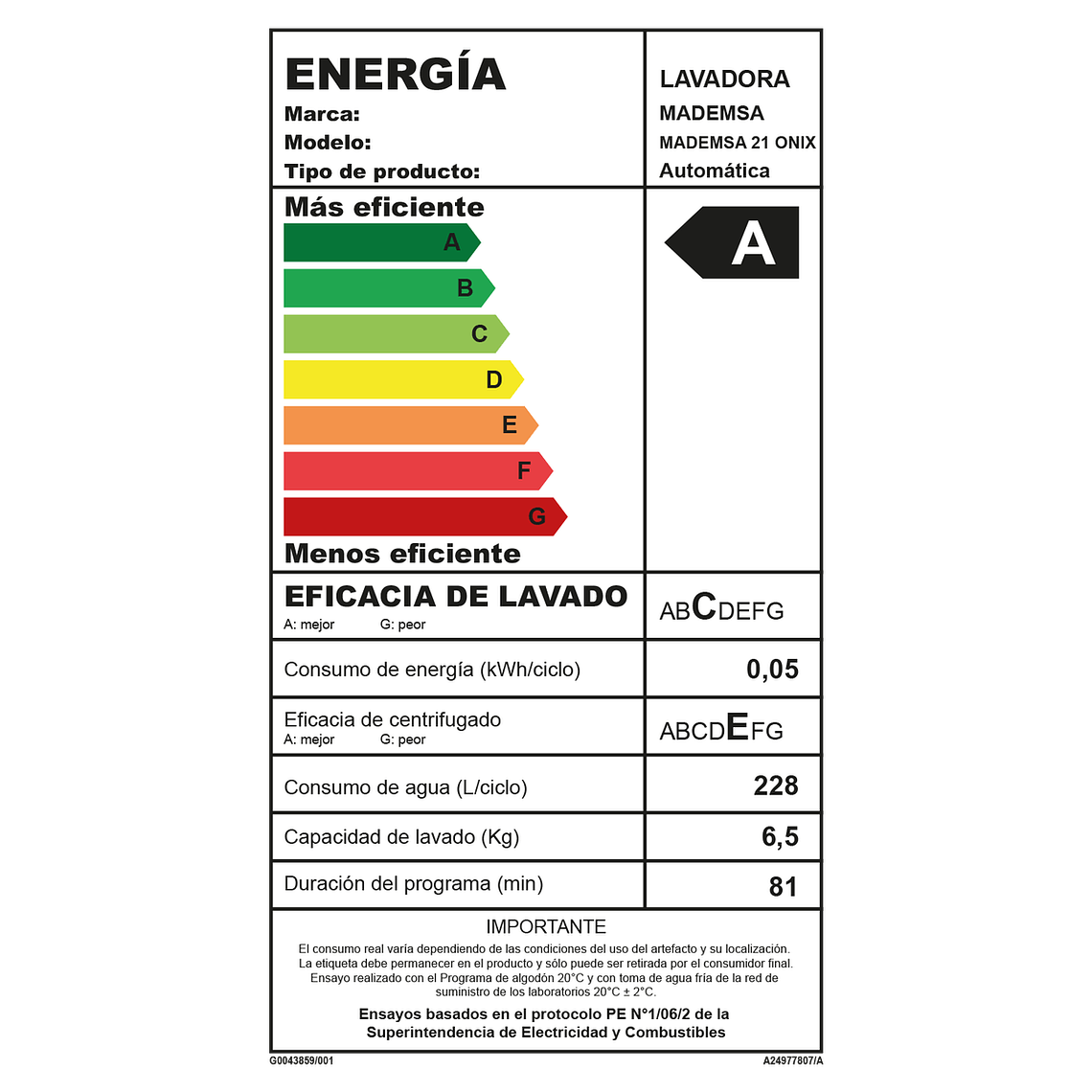 LAVADORA AUTOMÁTICA MADEMSA 21KG CARGA SUPERIOR CONTROL TIEMPO 21 ONIX 9