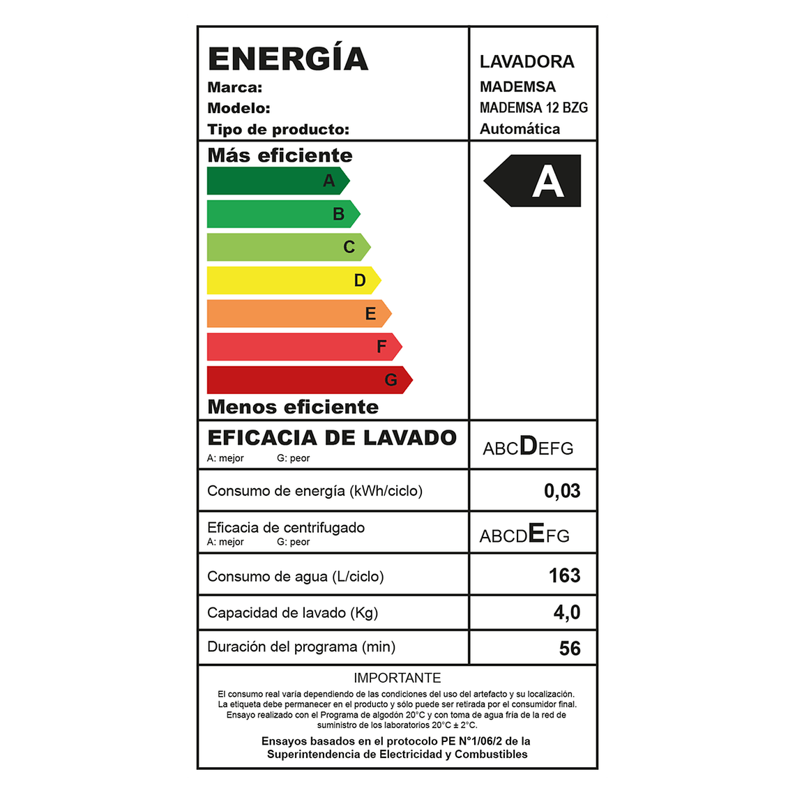 LAVADORA AUTOMÁTICA MADEMSA 12KG CARGA SUPERIOR FUZZY AUTOMÁTICO 12 BZG BLANCA 9