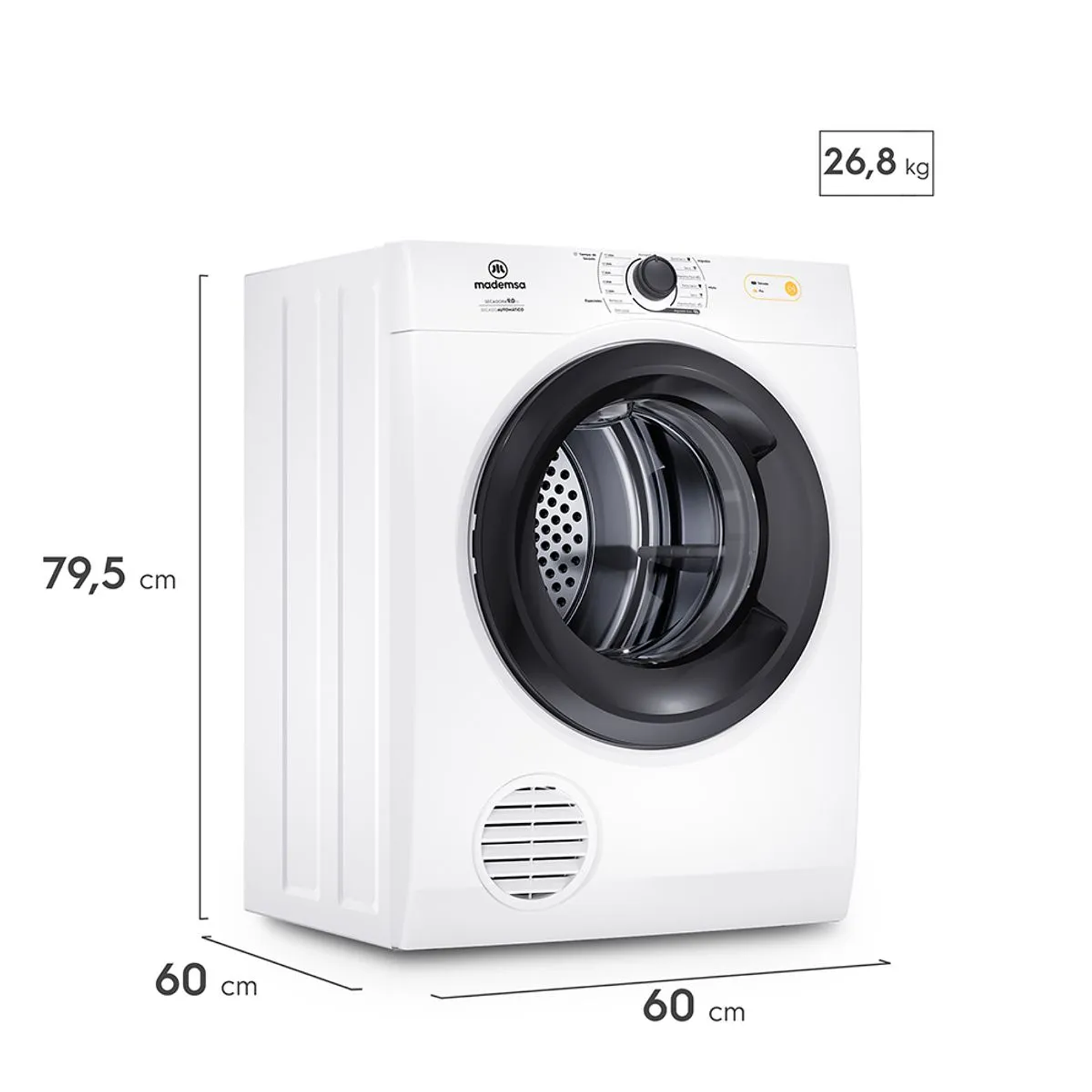 SECADORA DE ROPA MADEMSA 9KG CARGA FRONTAL CON SECADO AUTOMÁTICO 9D BZG BLANCA