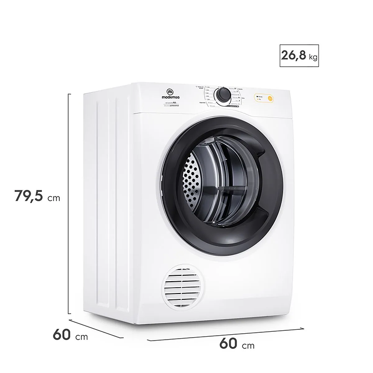 SECADORA DE ROPA MADEMSA 9KG CARGA FRONTAL CON SECADO AUTOMÁTICO 9D BZG BLANCA 3