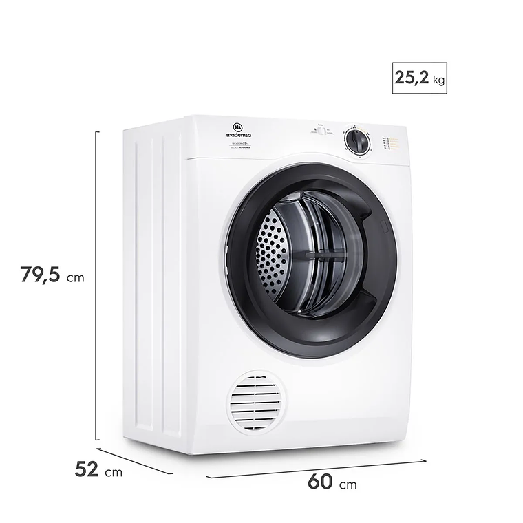 SECADORA DE ROPA MADEMSA 7KG CARGA FRONTAL CON SECADO REVERSIBLE 7D BZG BLANCA 3