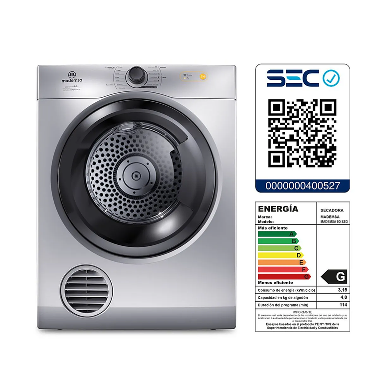 SECADORA DE ROPA MADEMSA 9KG CARGA FRONTAL CON SECADO AUTOMÁTICO 9D SZG GRIS 6