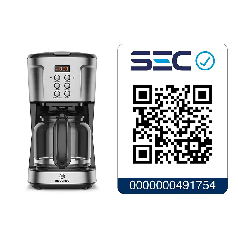 CAFETERA ELÉCTRICA MADEMSA 1,5L PROGRAMABLE 900W MCM30 ACERO INOXIDABLE 9