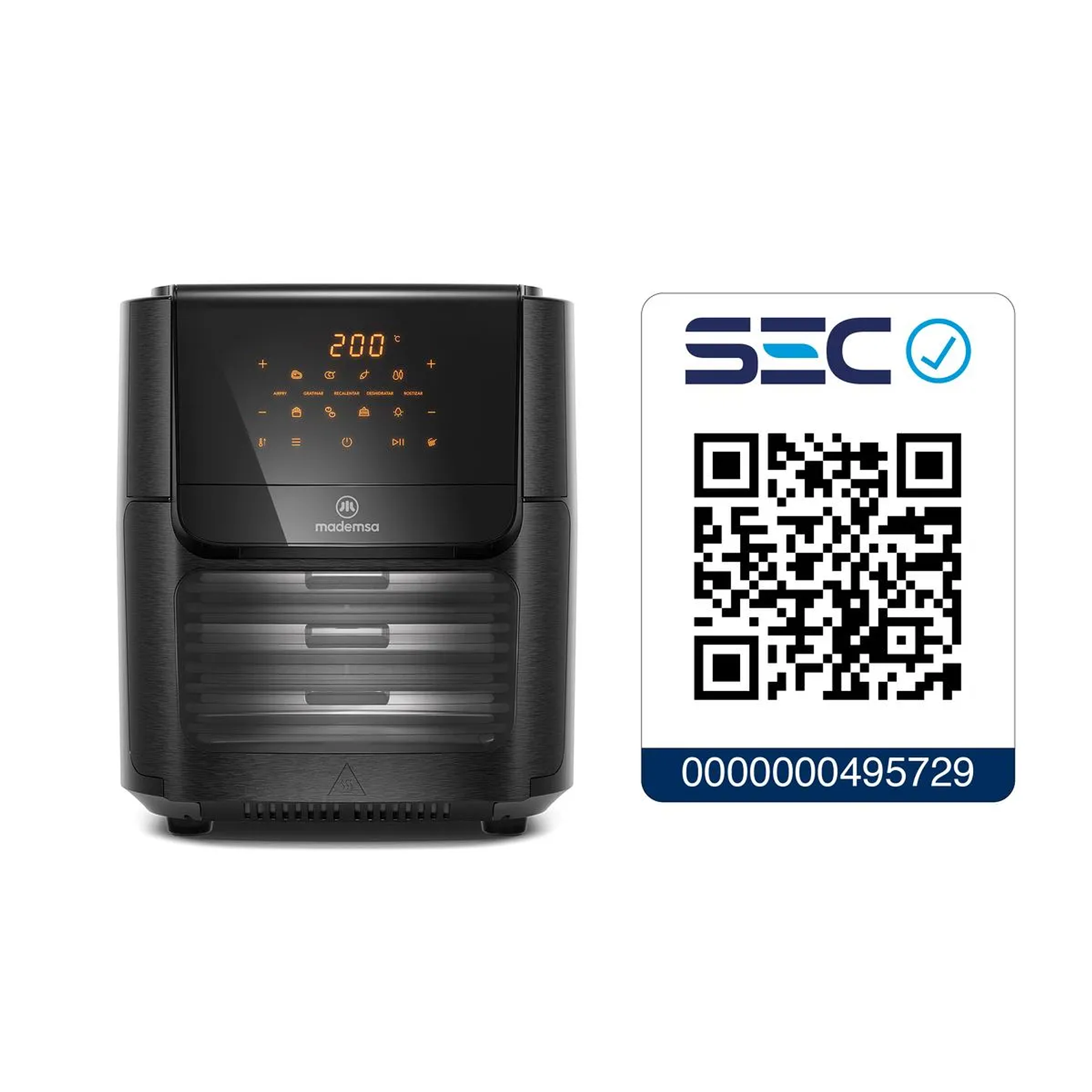 FREIDORA DE AIRE 5 EN 1 MADEMSA 12L CON PANEL DIGITAL 1700W MAF90 GRIS