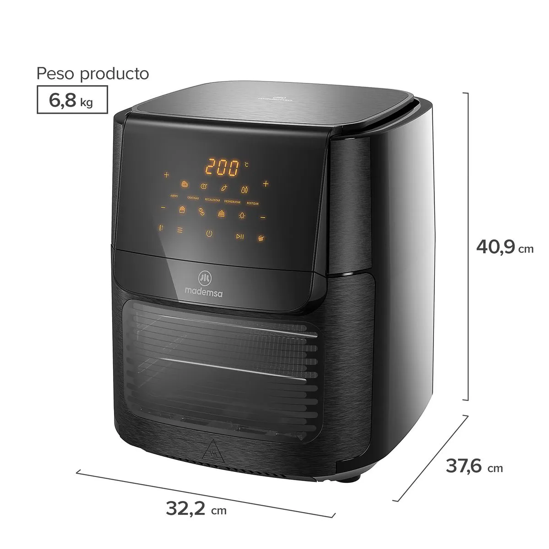 FREIDORA DE AIRE 5 EN 1 MADEMSA 12L CON PANEL DIGITAL 1700W MAF90 GRIS
