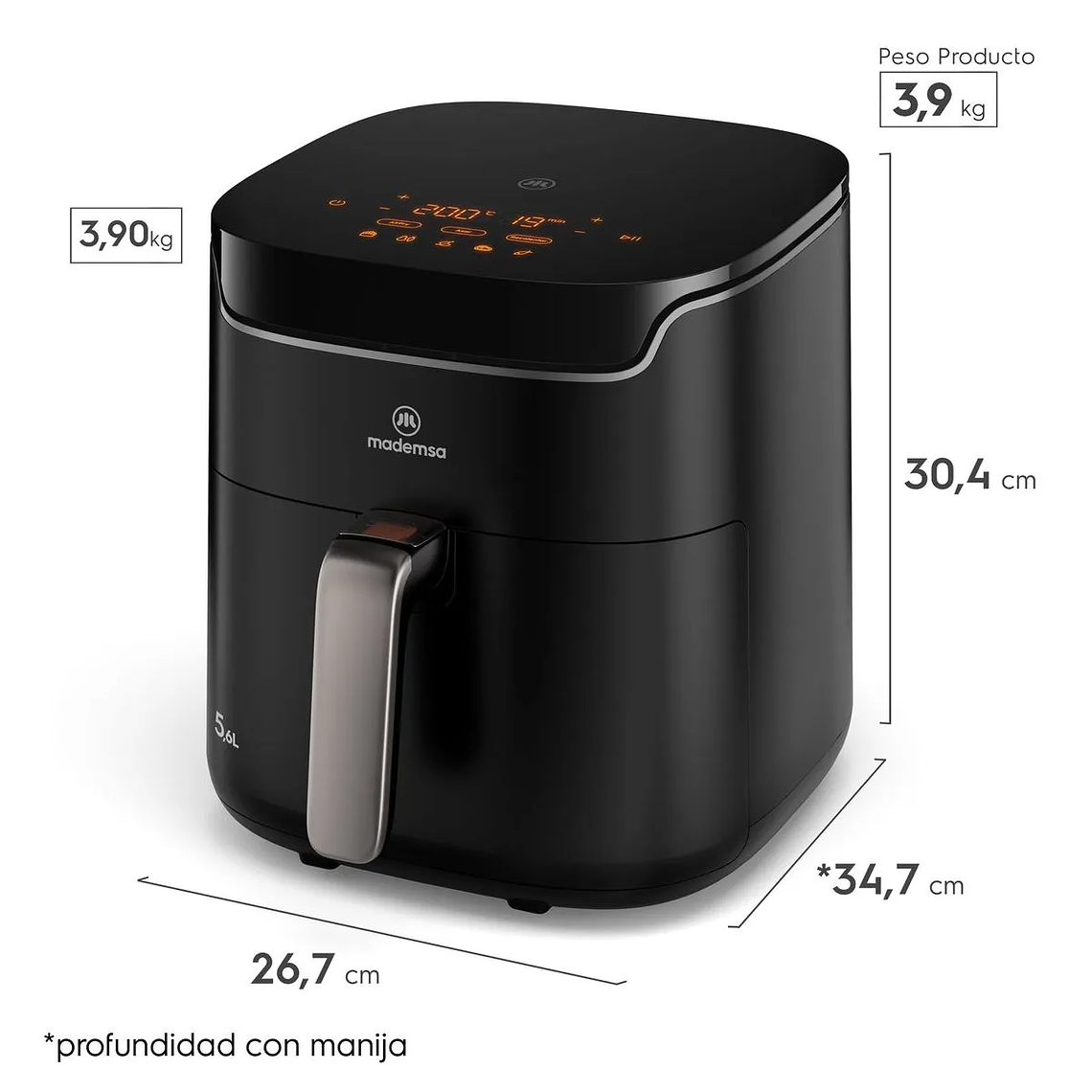 FREIDORA DE AIRE MADEMSA 5,6L CON PANEL DIGITAL 1400W MAF45 NEGRO 5