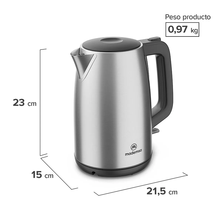 HERVIDOR ELÉCTRICO MADEMSA 1,7L CON APAGADO AUTOMÁTICO MEK25 ACERO INOXIDABLE 4