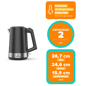 HERVIDOR ELÉCTRICO MADEMSA 2L CON REGULADOR DE TEMPERATURA Y APAGADO AUTOMÁTICO MEK40 NEGRO