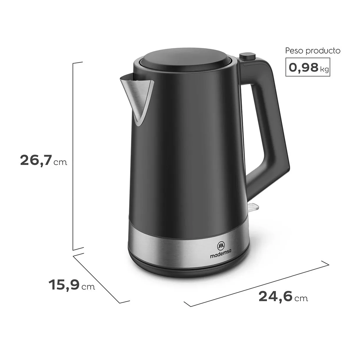 HERVIDOR ELÉCTRICO MADEMSA 2L CON REGULADOR DE TEMPERATURA Y APAGADO AUTOMÁTICO MEK40 NEGRO 5